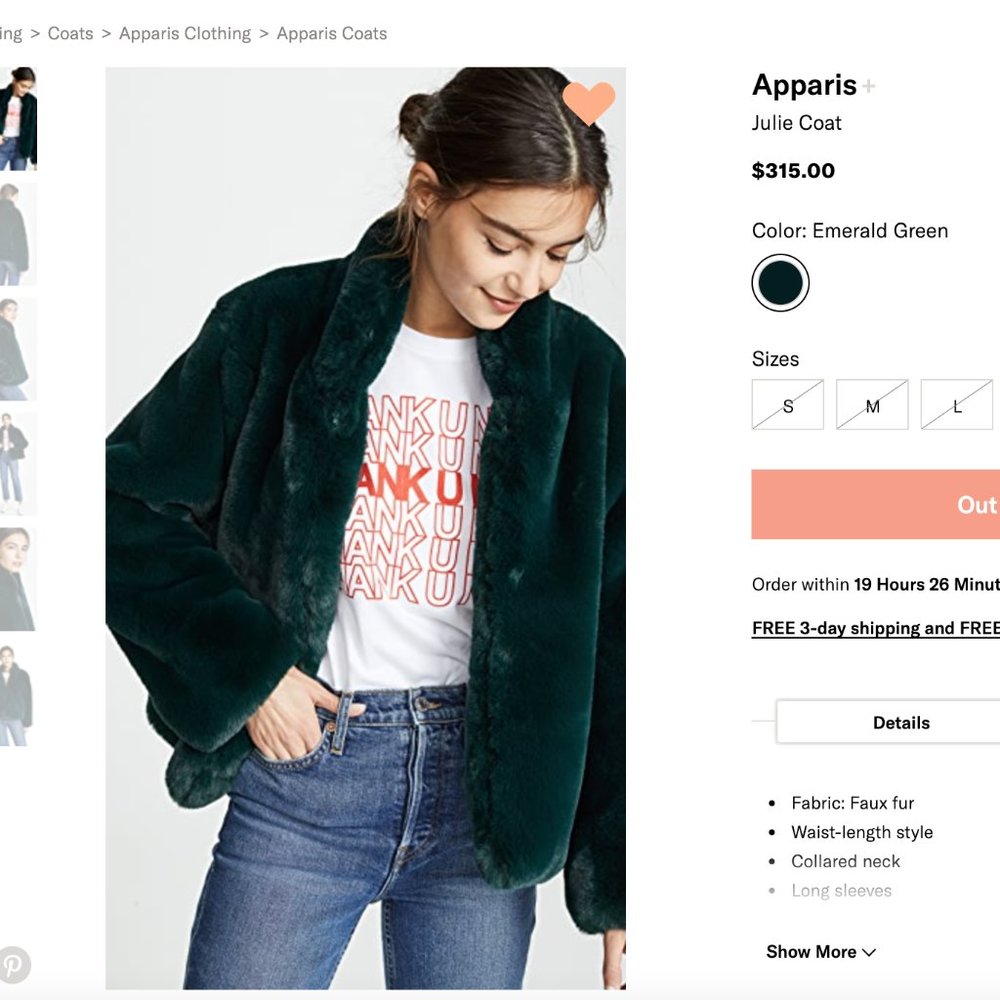 APPARIS - julie coat - faux fur - emerald green